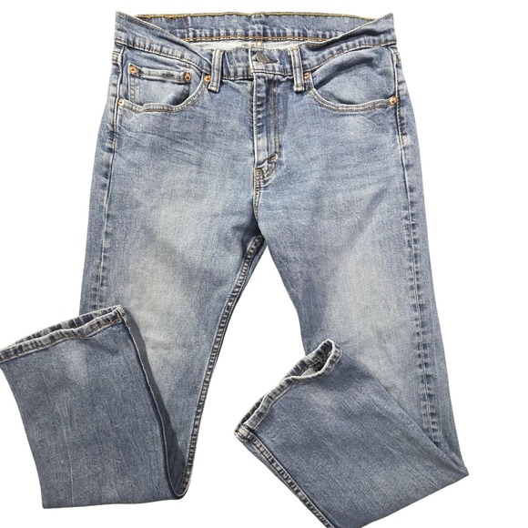 Levis 527 Jeans Mens 34x30 Light Wash Slim Bootcut Stretch Denim Zip Fly Blue - Picture 1 of 11